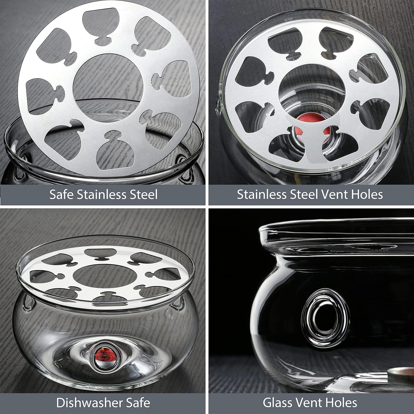 CnGlass Universal Glass Teapot Warmer,Handcrafted with Heat Proof & Lead-Free Glass Tealight Warmer 5.3 in/13.5cm diameter (Candle not Included)