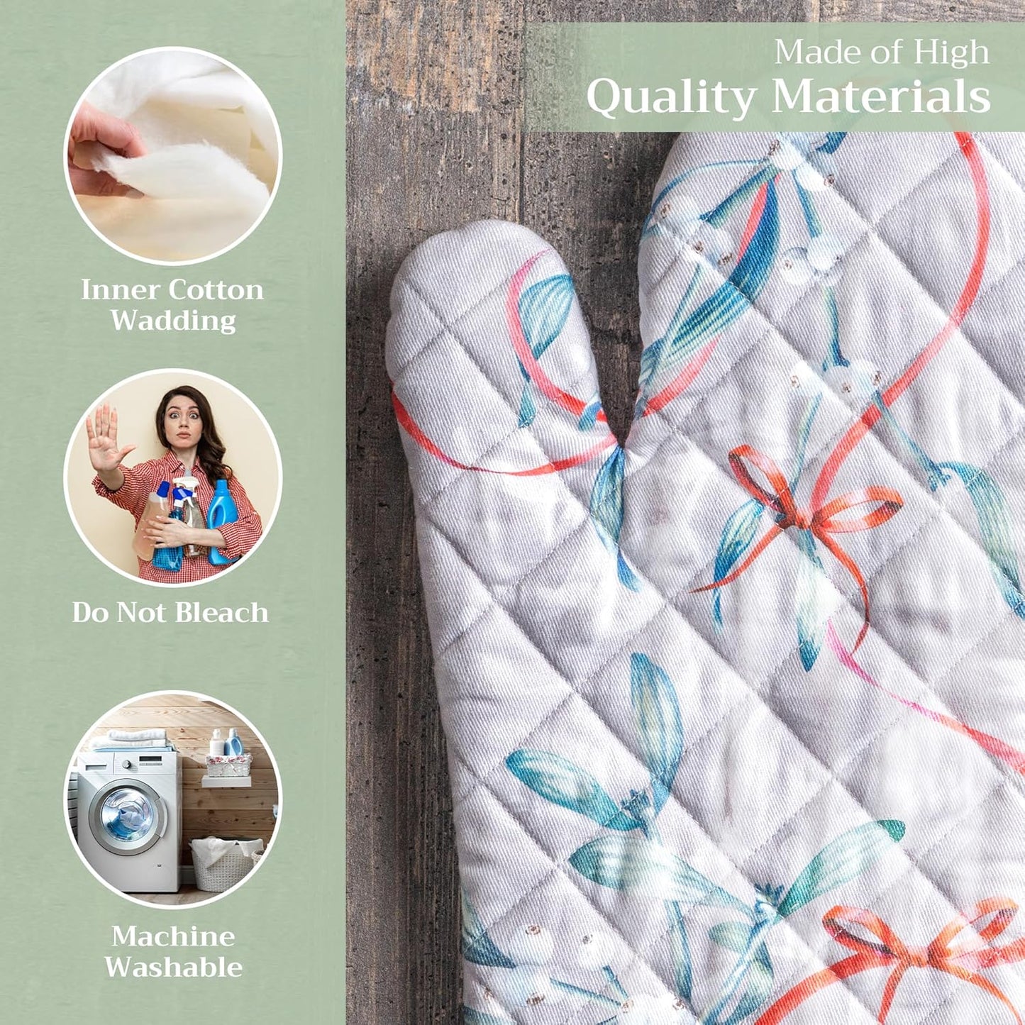 Maison d' Hermine Oven Gloves 100% Cotton Oven Mitt 7" x 13" with Loop Heat Resistant, BBQ, Cooking Gloves, Baking, Grilling, Kitchen, Handling Hot Pans (Pack of 1, Enora)