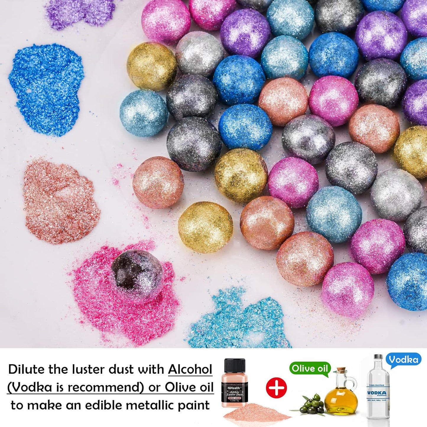 NiHome Edible Food-Grade Glitter Powder Glimmer Luster Dust Metallic Fancy Food Decorating Sprinkle Glimmery Dust for Drink Wine Beverage Cake Bakery Vegan Allergen-Free (Rose Gold, 0.35oz/10g)