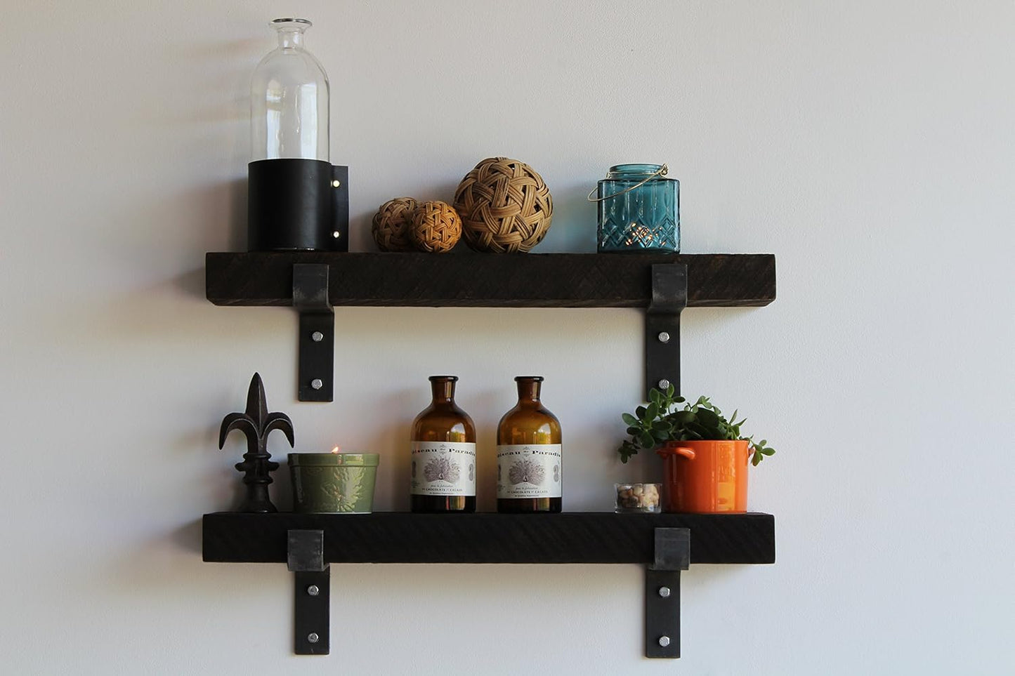 Urban Legacy Accent Shelves | Reclaimed Barn Plank | Set of 2 with Full Brackets (Coffee Bean 18"x 4.5"x 2")