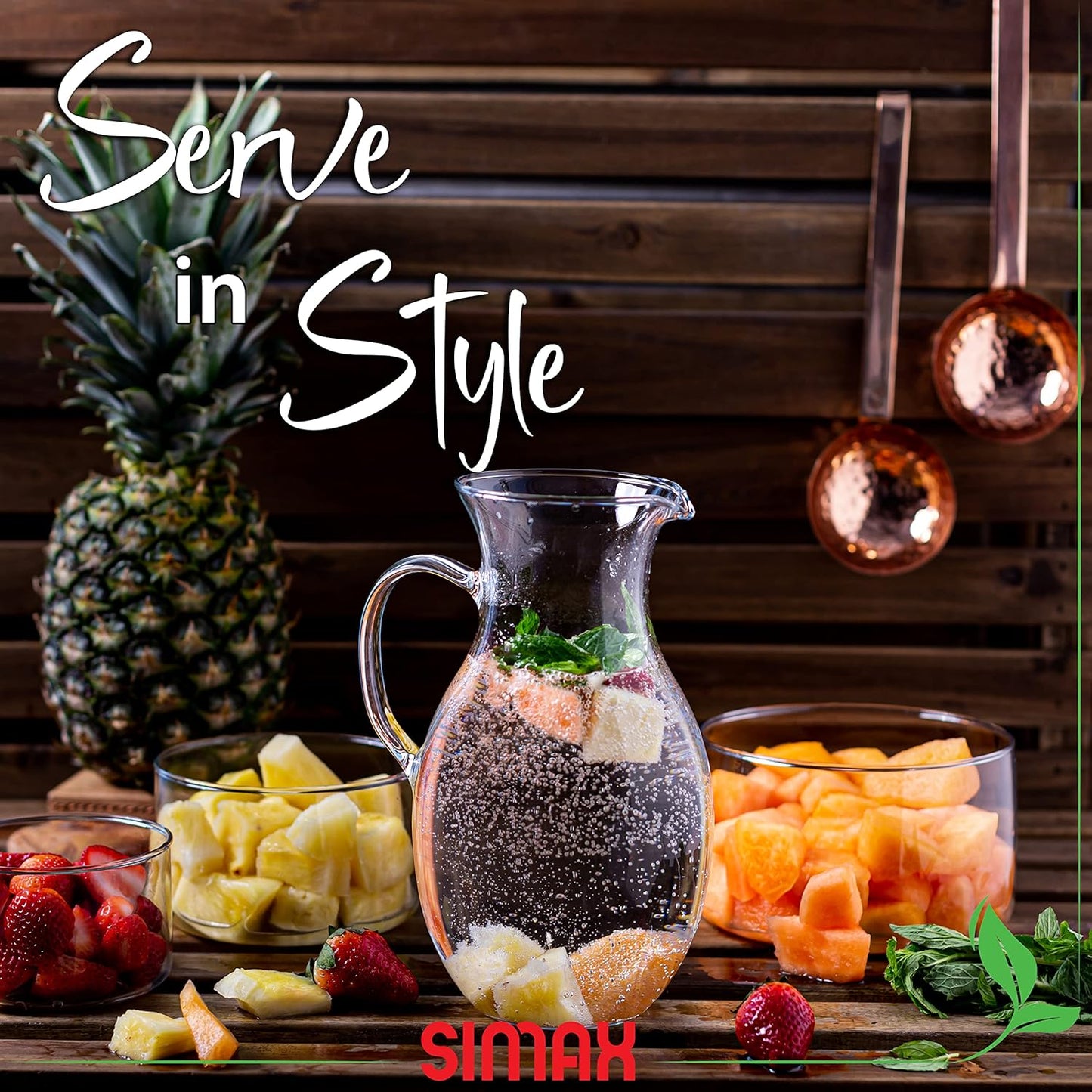 Simax Glass Pitcher With Spout, 1.5 Quart Borosilicate Glass Pitchers With Handle, Made in Europe Glass Water, Cocktail, Margarita, Sangria Pitcher