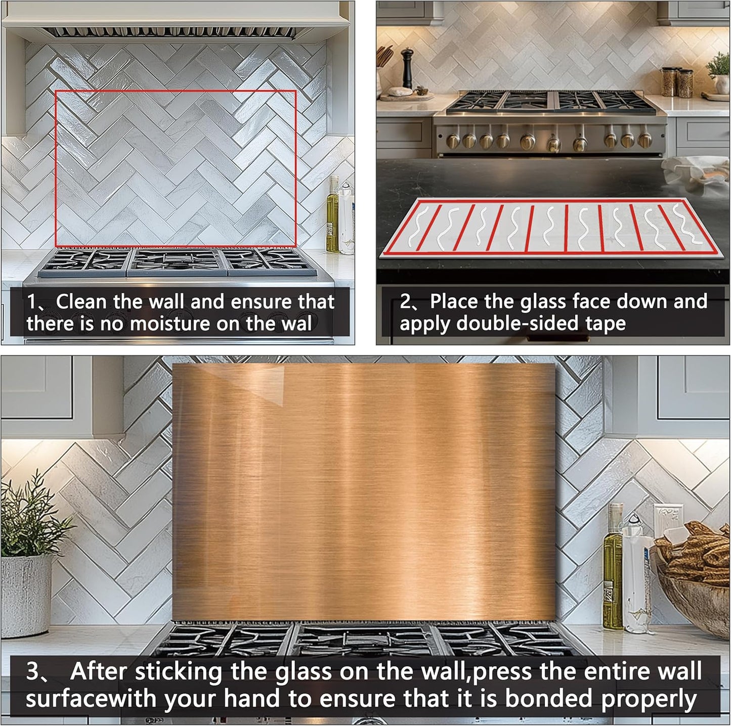 DAIFURONGE Tempered Glass Backsplash For Kitchen Behind Stove,Stove Backsplash Top Cover,Easy to Clean Glass Splashback, Sink Cover Splash Guard, Kitchen Wall Decor (30"x24"(76.2x60.96cm))