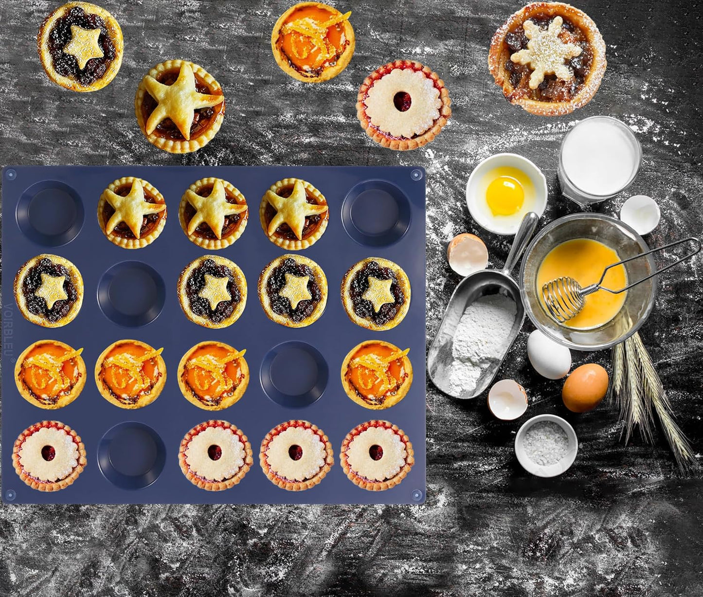 Silicone Tart Mold for Baking, Mini Tart Pan, 2 Inch Mini Pie Pans for Mince Pie, Fruit Pie, Blue (1, 2 INCH)