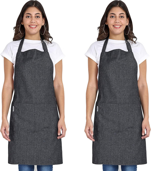 Chef Apron, Recycled Cotton Kitchen Apron with an Adjustable Neck with Long Ties, for cooking, baking