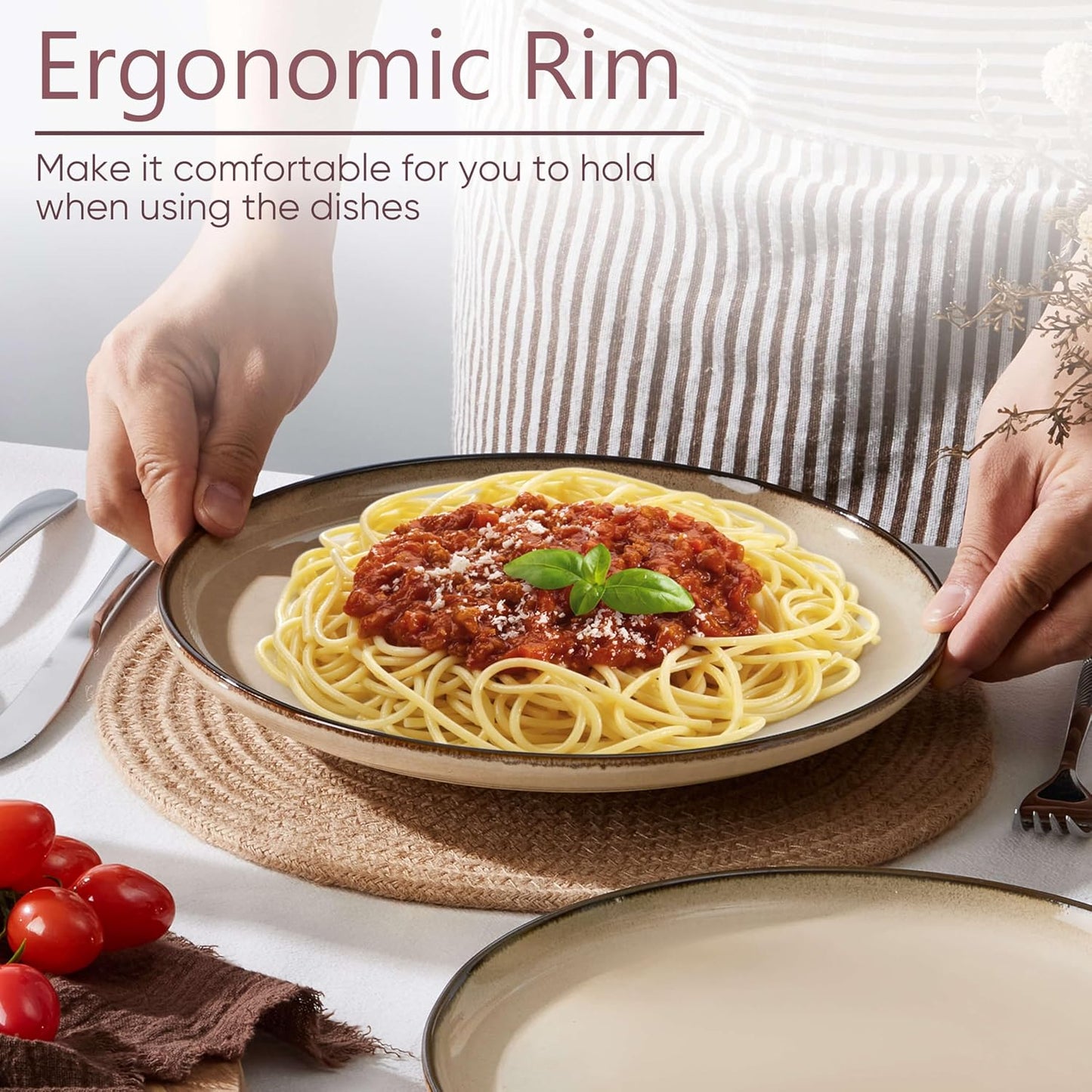 Herogo Ceramic 10.43 Inch Dinner Plates Set of 6, Stoneware Dinnerware Plate Set, Double Reactive Glaze Large Dinnerware Plates for Kitchen, Microwave, Oven & Dishwasher Safe, Cream Khaki