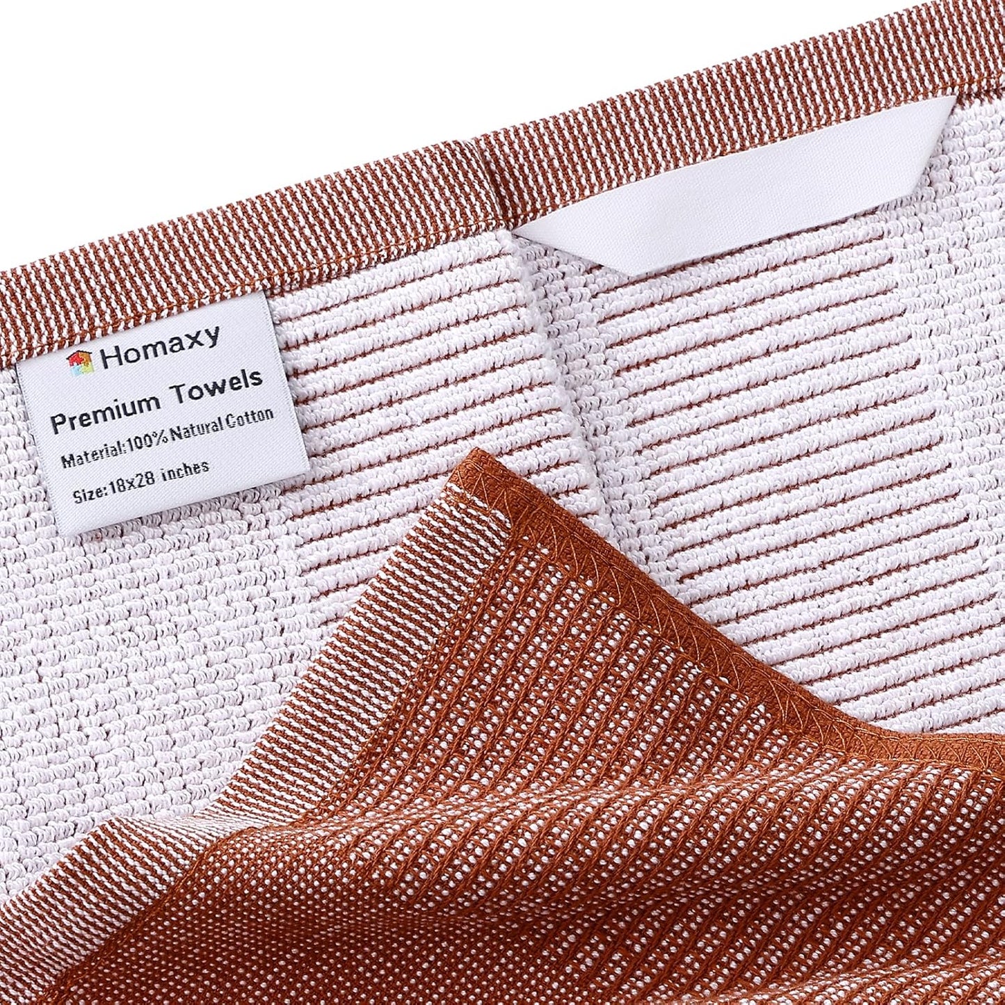 Homaxy Premium Kitchen Towels(18”x 28”, 8 Pack), Large Cotton Kitchen Hand Towels, Flat and Terry Dish Towels, 380 GSM Highly Absorbent Tea Towel Set with Hanging Loop, Rust