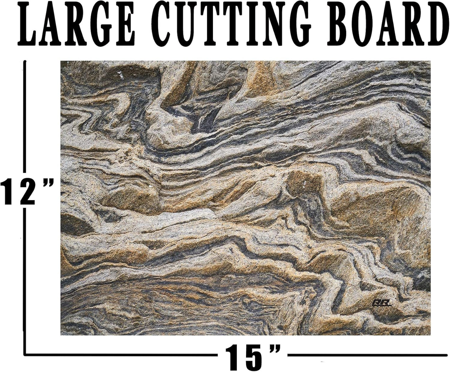 Rogue River Tactical Brown Gray Granite Stone Marbled Pattern Textured Marble Art Kitchen Glass Cutting Board Modern Decorative Gift Abstract Wavy Contrast Design