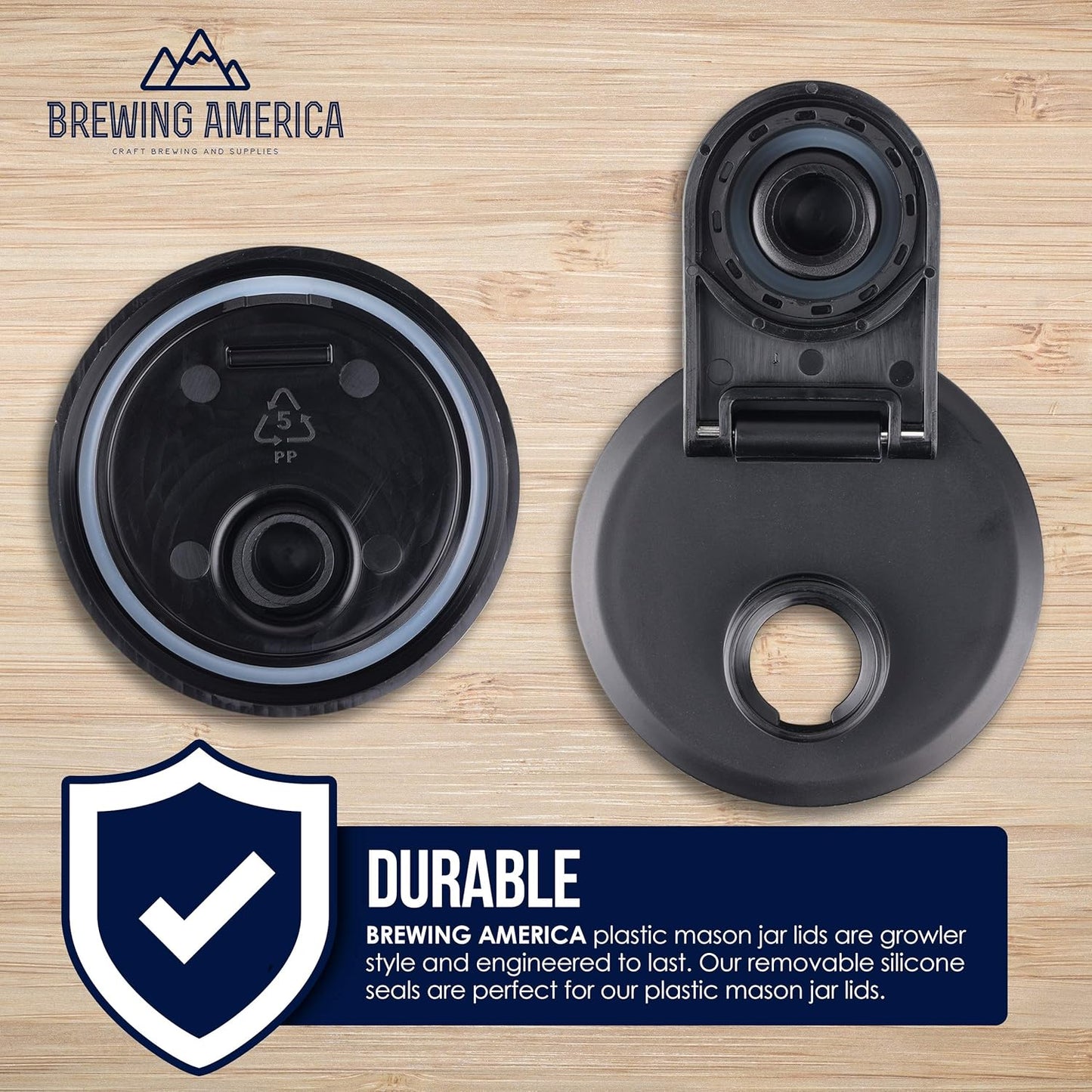 Brewing America Mason Jar Drinking Cup Pint and Half Drinking Lid and Azure 24oz Jar (2, Black)