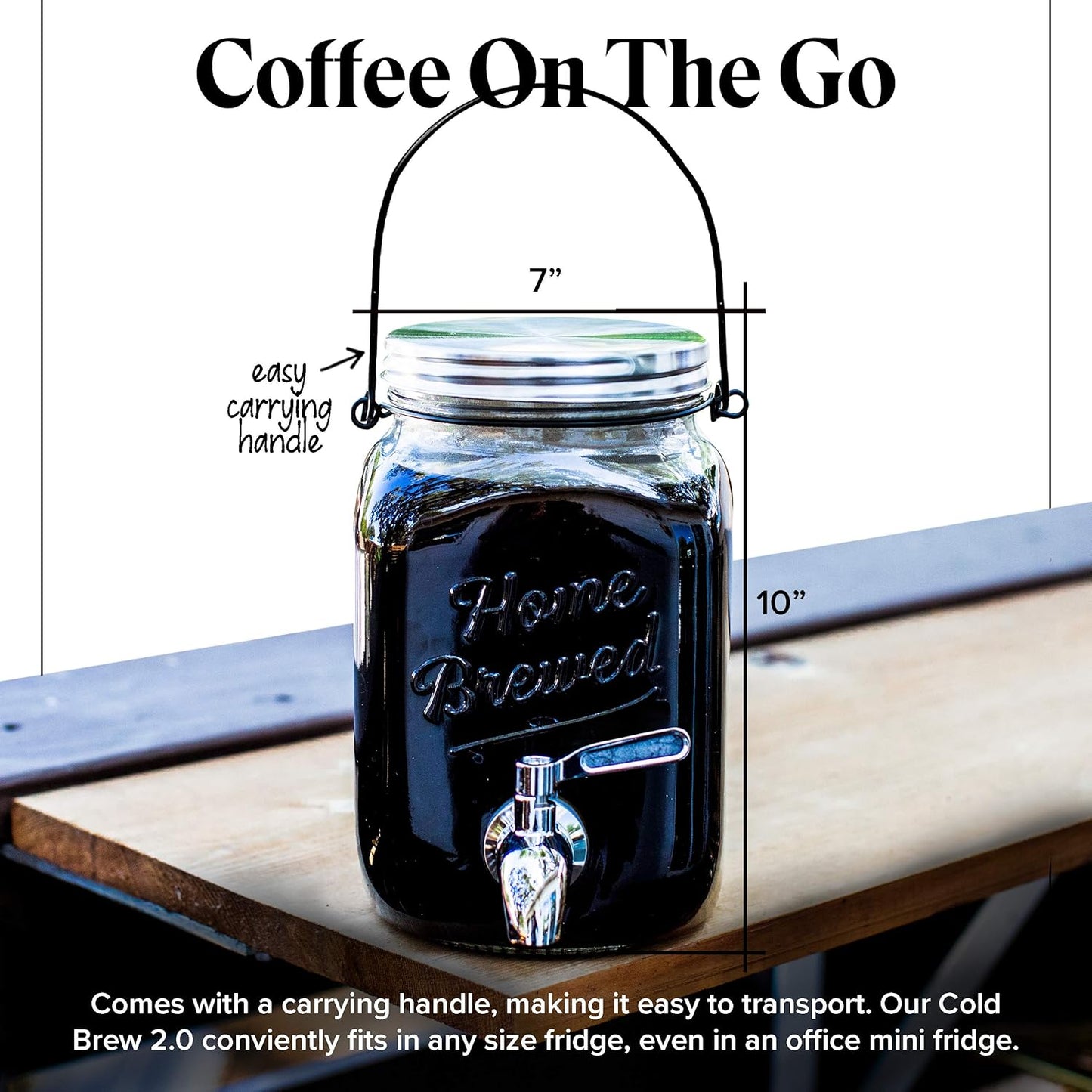 Willow & Everett Cold Brew Coffee & Iced-Tea Maker Pitcher, 2 L Glass Dispenser w/Metal Spigot & Mesh Filter Iced Coffee & Sun Tea Brewing System