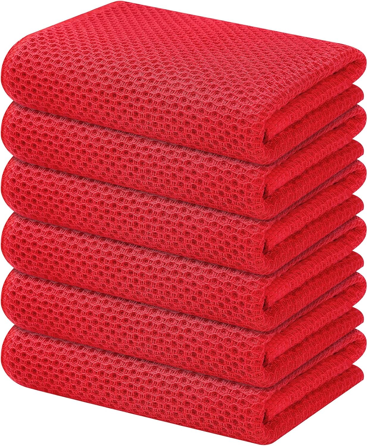 Kitinjoy 100% Cotton Waffle Weave Kitchen Towels, 6-Pack Super Soft and Absorbent Dish Towels for Drying Dishes, Kitchen Hand Towels, 13 in x 28 in, Red