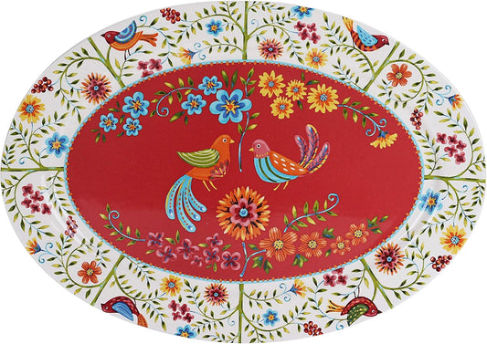 Bico Red Spring Bird Ceramic 16 inch Oval Platter, Microwave & Dishwasher Safe