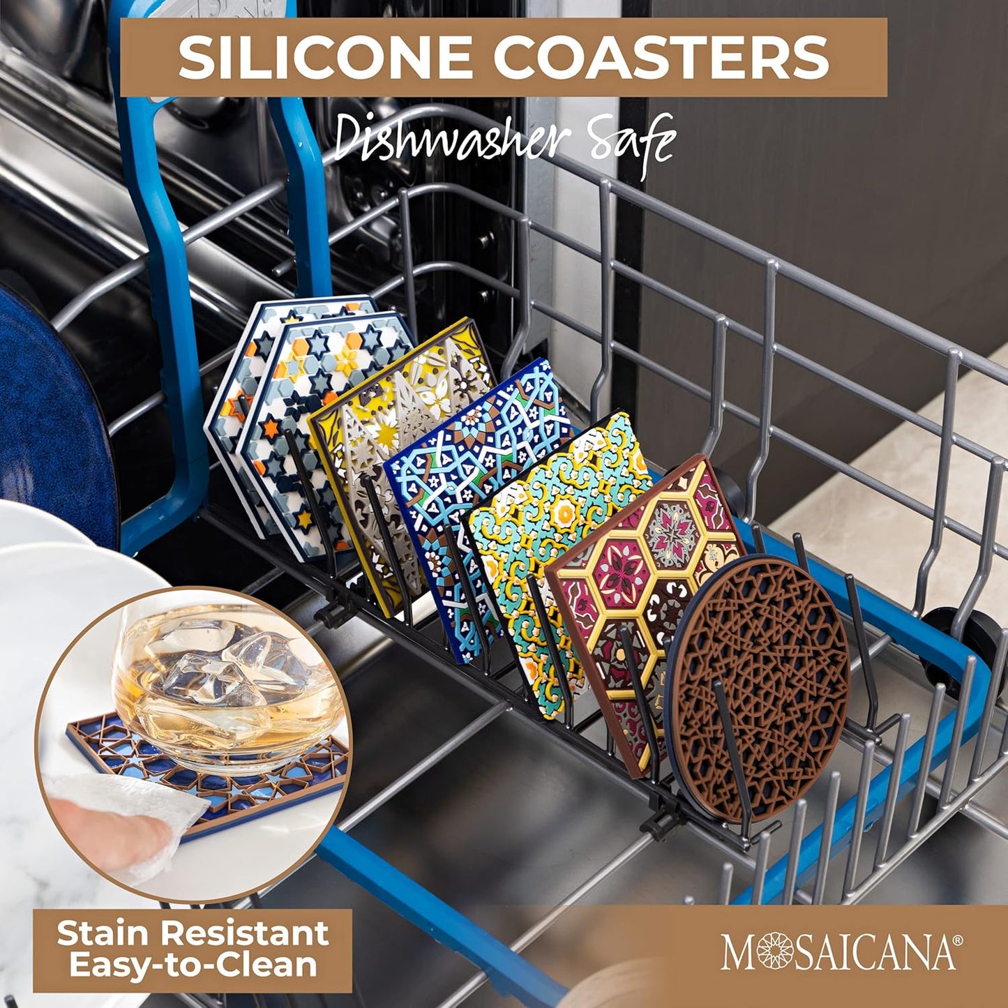 Sirius Silicone Coasters Set of 4, Protect Against Water Marks or Damage - Fits All Cups, 3.5" Inch Size, Colored