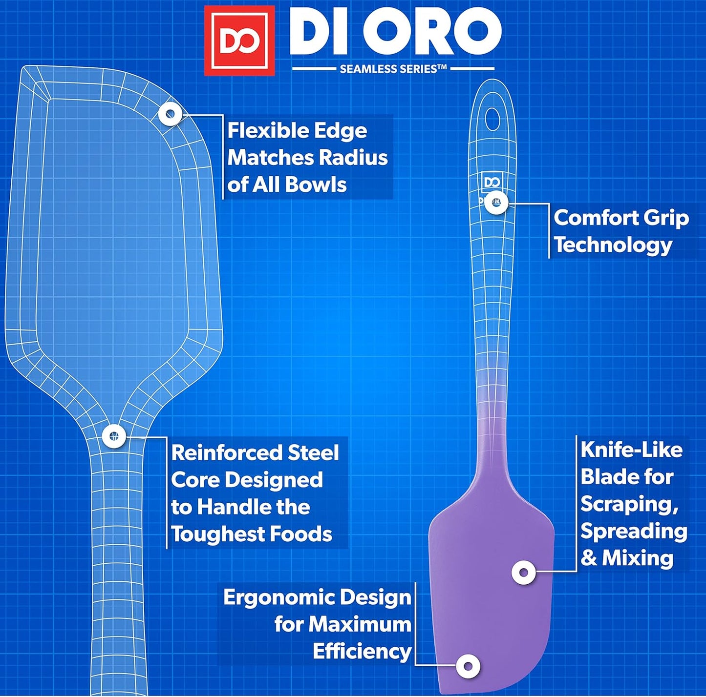 DI ORO Silicone Spatula - 600°F Heat-Resistant Rubber Kitchen Spatula for Baking, Scraping, & Mixing - BPA Free Nonstick Cookware Safe Flexible Utensil for Cooking - Dishwasher Safe (Lavender)