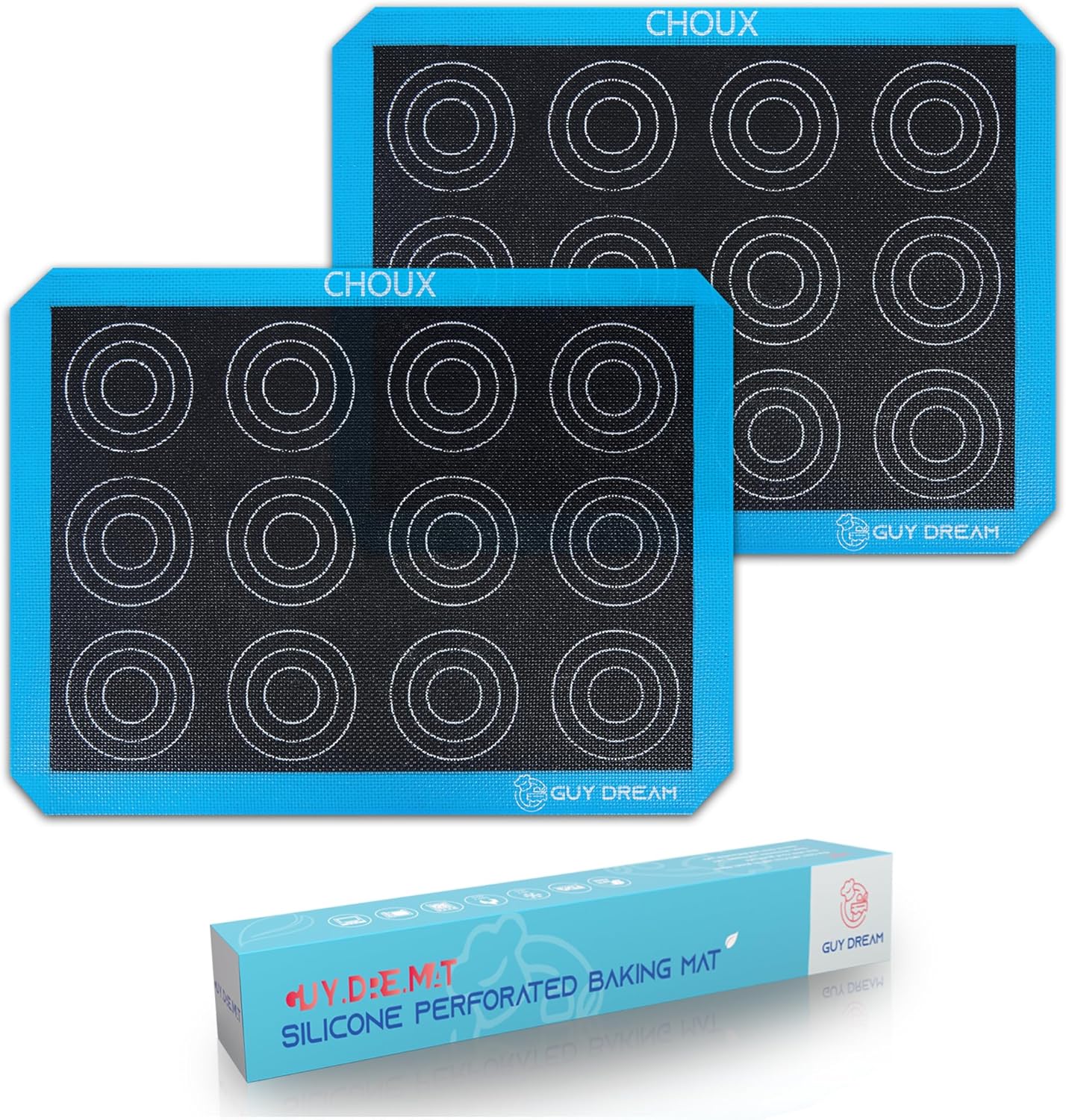 GUY DREAM Perforated Silicone Baking Mat 11-4/5" x 15-3/4" - 2PCs Choux Mat for Baking Cookie - Steaming Mesh For Half Size Cooking Sheet