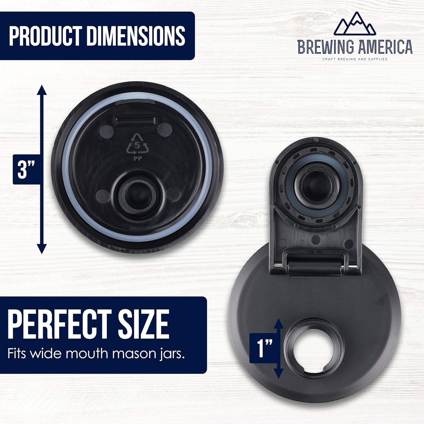 Brewing America Mason Jar Drinking Cup Pint and Half Drinking Lid and Azure 24oz Jar (2, Black)