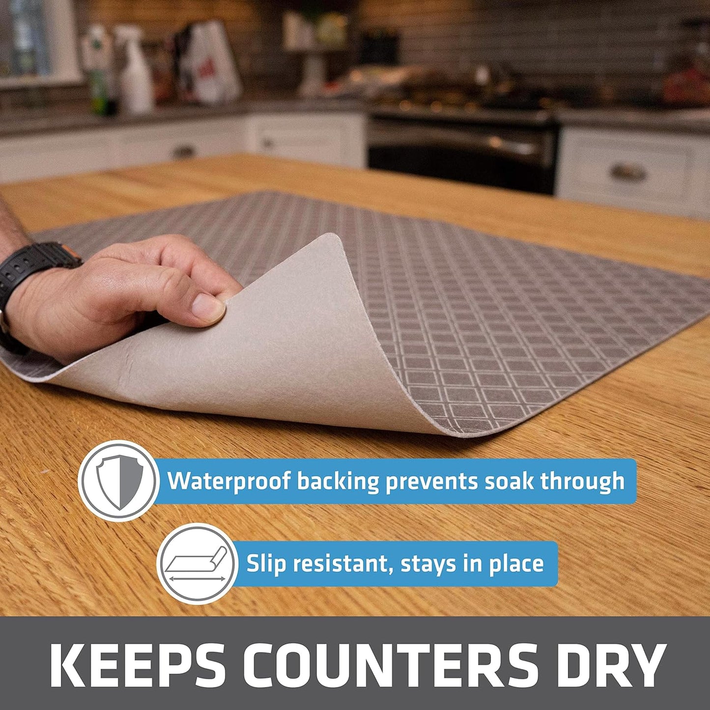 Drymate XL Dish Drying Mat, Oversized (19”x24”), Low-Profile, Super Absorbent, Quick Dry Fabric, Waterproof & Slip-Resistant, for Kitchen Counter, Trimmable, Easy to Clean (USA Made)(Taupe)