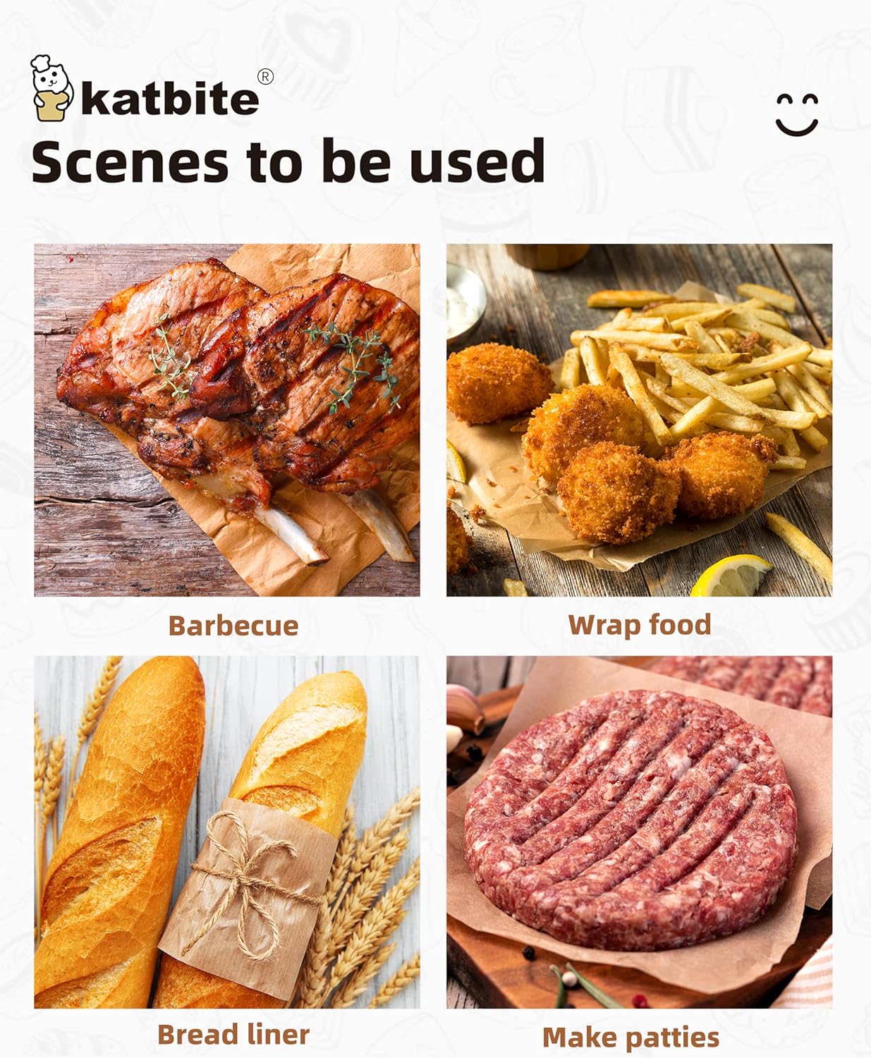 Katbite 300Pcs 6x6 Inches Patty Paper, Burger Patty Paper, Unbleached Parchment Sheets, Heavy Duty & Non-Stick, Squares for Seperating Patty, Cookies, Storing Foods Wrapping Candies