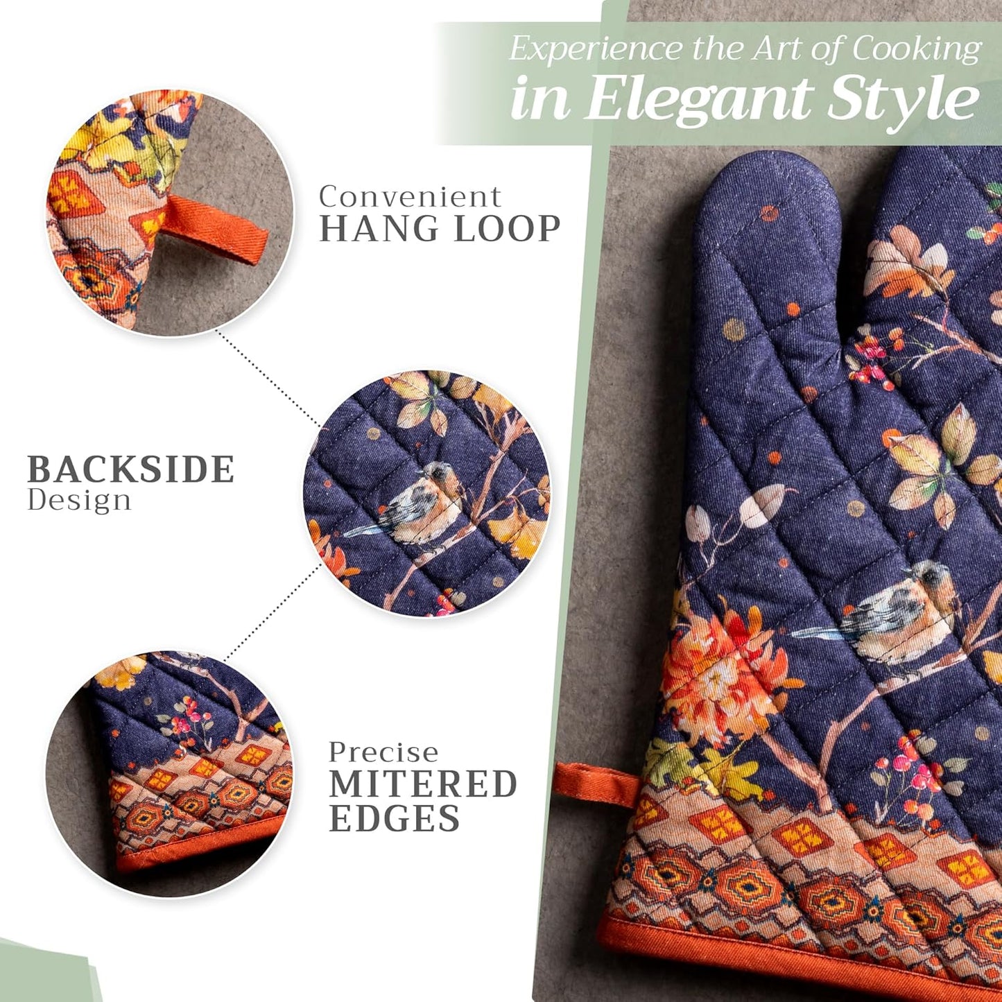 Maison d' Hermine Oven Gloves 100% Cotton Oven Mitt 7" x 13" with Loop Heat Resistant, BBQ, Cooking Gloves, Baking, Grilling, Kitchen, Handling Hot Pans (Pack of 1, Kelim - Infinity)