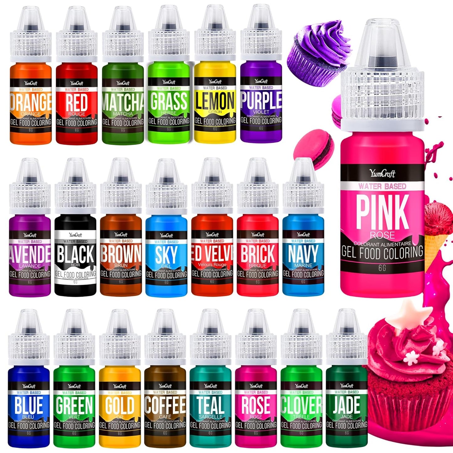 Food Coloring Gel Set - 22Vibrant Color Gel Food Coloring for Cake Decorating, Baking, Easter Egg, Icing - Tasteless Food Color Dye for Fondant, Cooking, Slime, Airbrush - 0.2 Fl. oz (6 ml)/Bottles