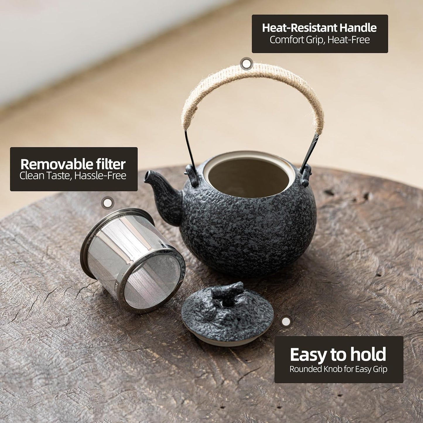 TEANAGOO Japanese Tea Set, Chinese Tea Sets, Porcelain Japanese Tea Cups, Chinese Gongfu Tea Set, Asian Tea Set for Adults, Japanese Teapot Set, 1 Teapot (700ml/25oz) + 4 Tea Cups(205ml/7.2oz), U2