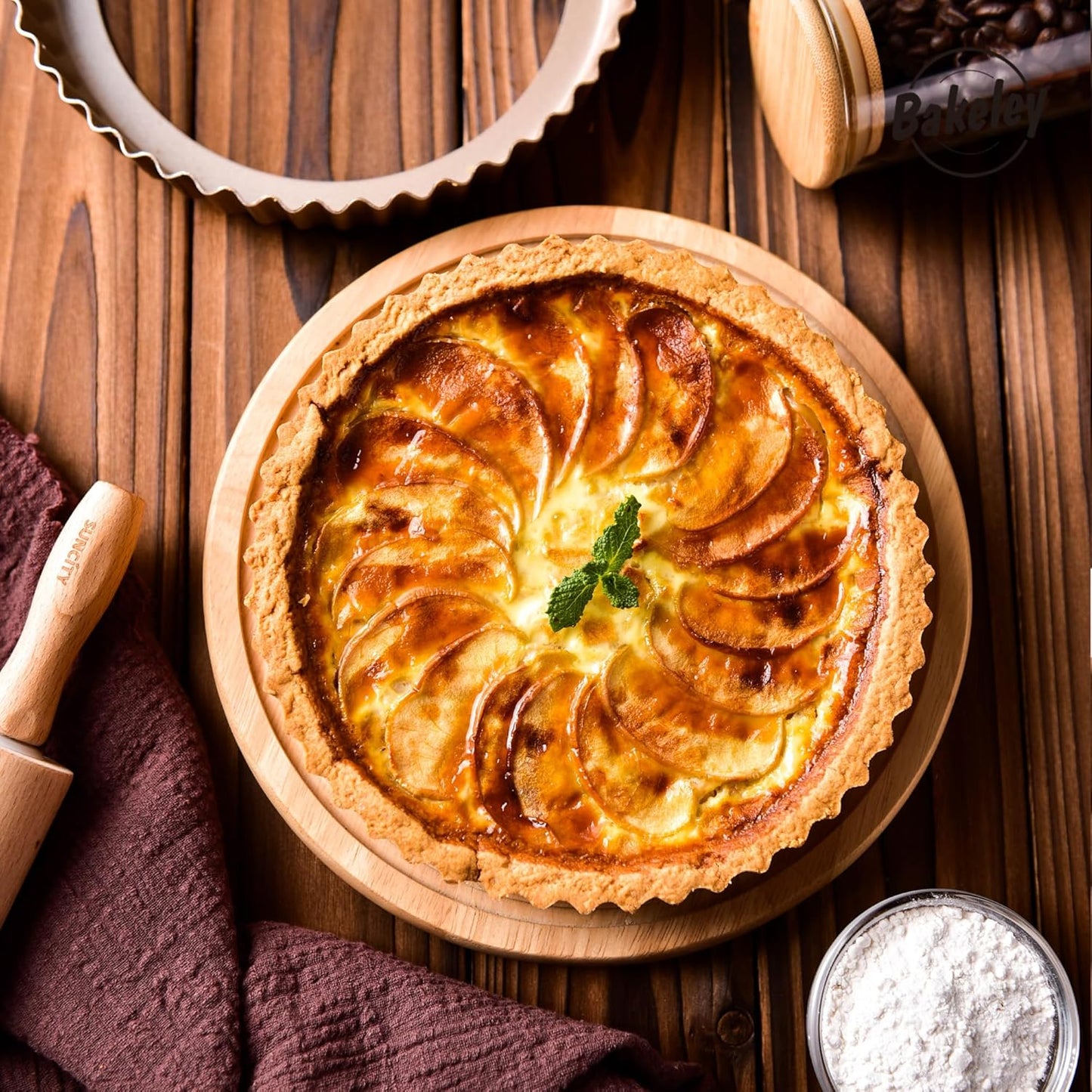 8-Inch Non-Stick Round Tart Pan with Removable Loose Bottom, Quiche Pan for Oven Baking (Champagne Gold)