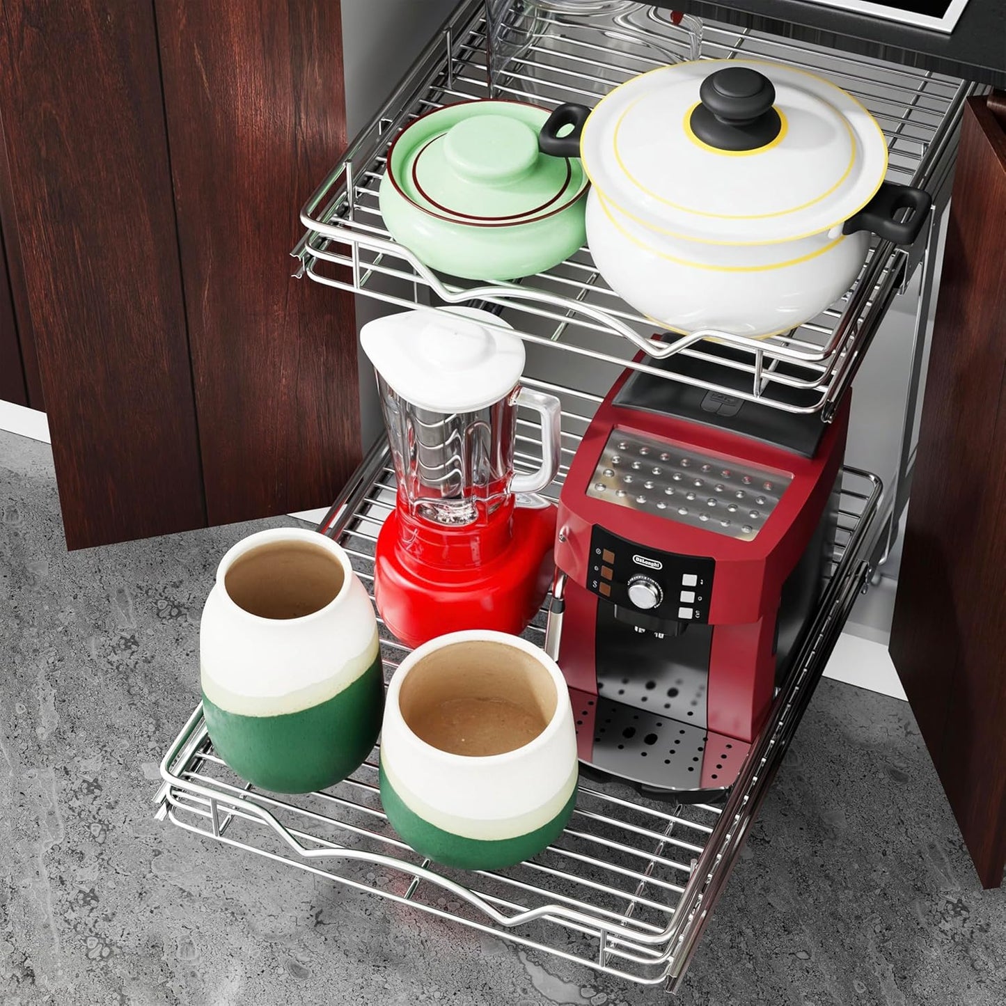 HOLDN’ STORAGE Two Tier Pull Out Cabinet Organizer, Individual Sliding Drawers - Heavy Duty Metal with Lifetime Limited Warranty - Anti Rust Chrome Finish - 17" W x 21”D x 16.5" H