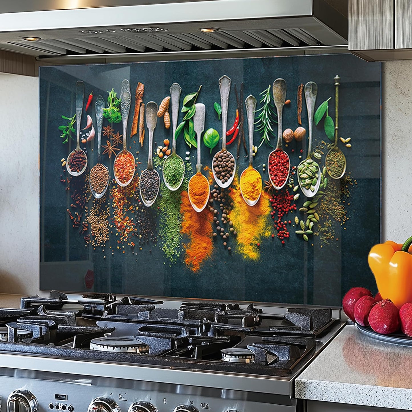 DAIFURONGE Spice Tempered Glass Backsplash For Kitchen Behind Stove,Stove Backsplash Top Cover,Easy to Clean Glass Splashback, Sink Cover Splash Guard,Home Kitchen Wall Decor (30"x30"(76.2x76.2cm))