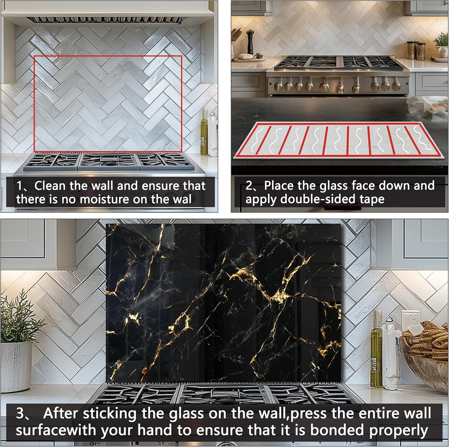 DAIFURONGE Tempered Glass Backsplash For Kitchen Behind Stove,Black Marbling Stove Backsplash Top Cover,Easy to Clean Glass Splashback, Sink Cover Splash Guard,Home Kitchen Wall Decor (23.62"x15.75"(60x40cm))
