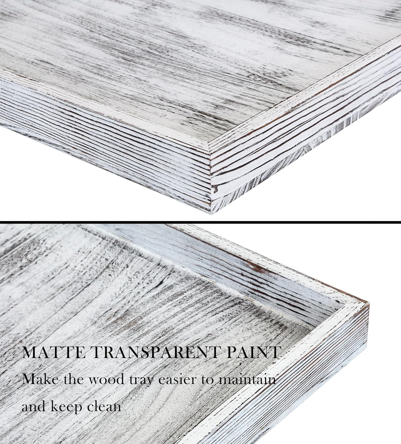 Extra Large Square Ottoman Table Tray 20" - Rustic Wooden Serving Tray for Farmhouse Decorative Oversized Coffee Table Trays Living Room Kitchen Counter Breakfast White