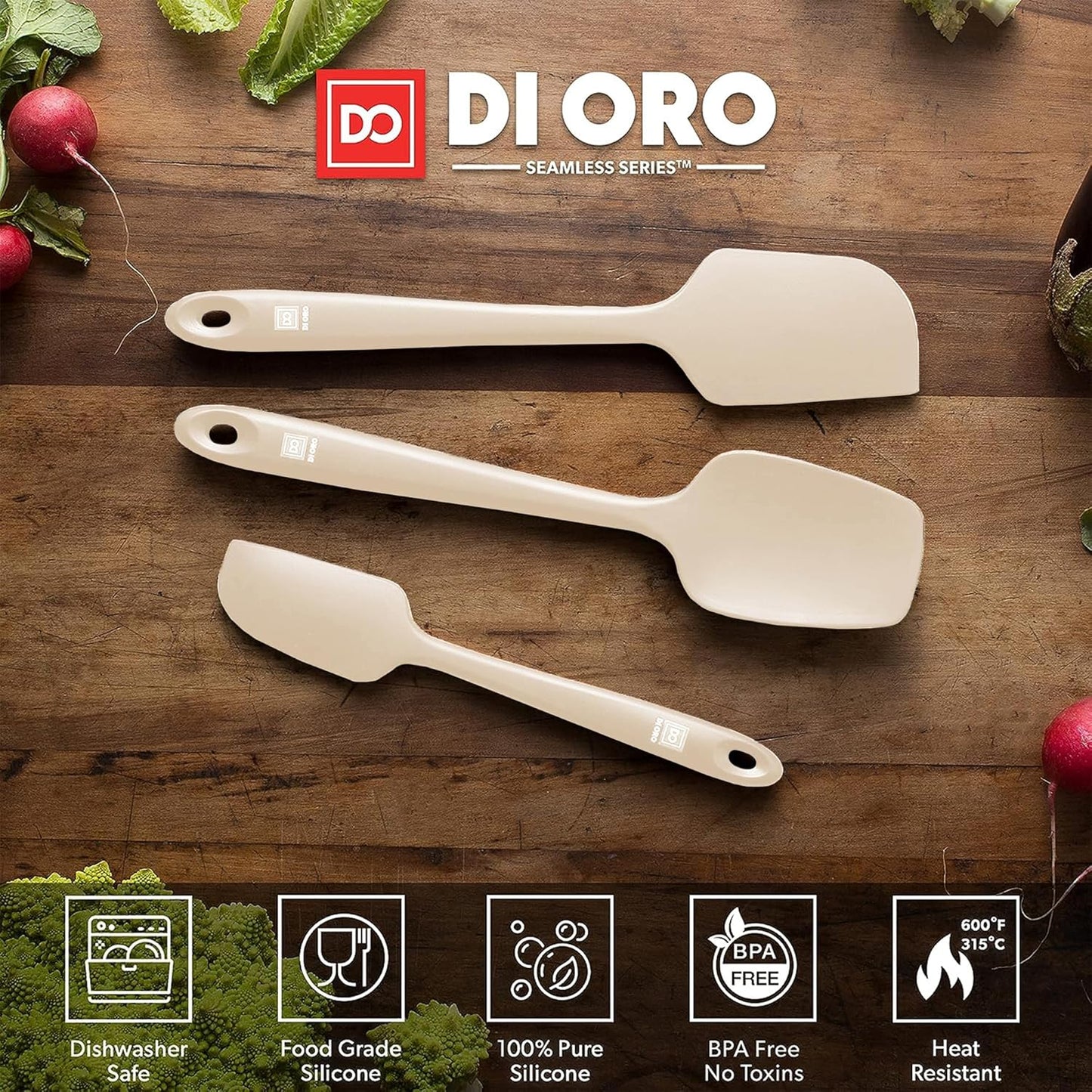 DI ORO Silicone Spatula Set - Rubber Kitchen Spatulas for Baking, Cooking, & Mixing - 600°F Heat-Resistant & BPA Free Silicone Scraper Spatulas for Nonstick Cookware - Dishwasher Safe (3pc, Clay)