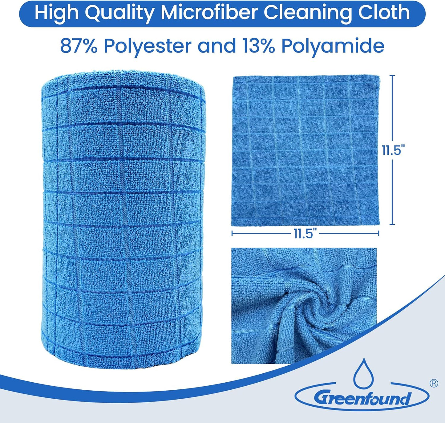 Greenfound Microfiber Cleaning Cloth Roll -80 Pack,Tear Away Towels for Car,Reusable Paper Towels Washable,Super Absorbent,Lint Free Cleaning Rags for House,Kitchen,Window-11.5"×11.5"(Check Blue)