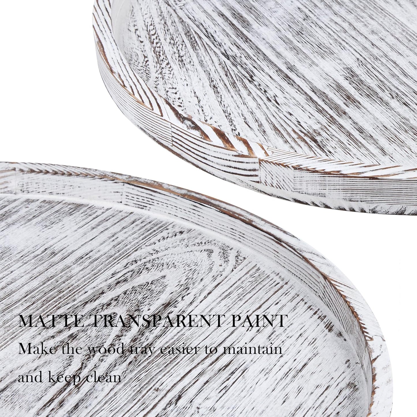 Extra Large Round Ottoman Table Tray 20" - Rustic Wooden Serving Tray for Farmhouse Decorative Oversized Coffee Table Trays Living Room Kitchen Counter Breakfast White