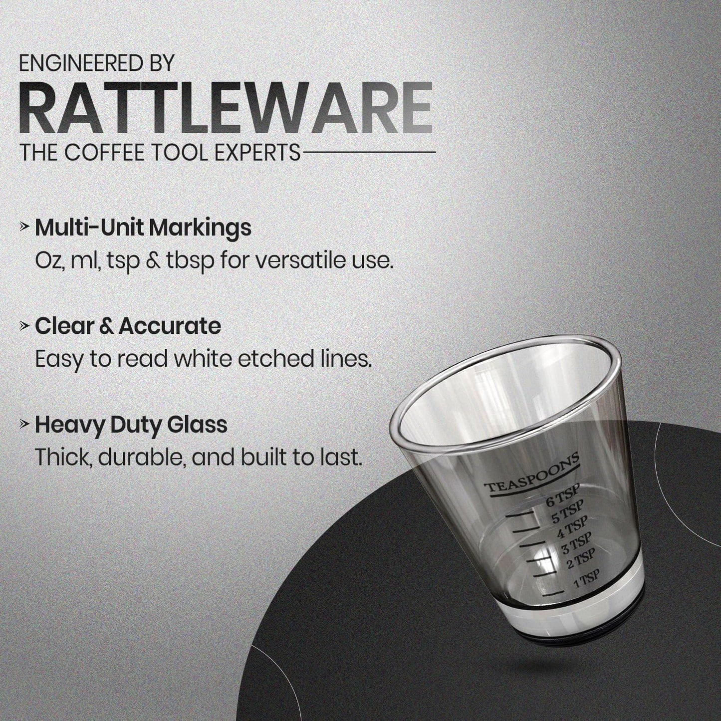 Rattleware Premium 1.5 oz Graduated Shot Glass – Heavyweight Glass with Oz, ml, tsp, tbsp Markings – Stylish & Durable for Home Bars, Coffee, Espresso Shots, Cocktails & Gatherings