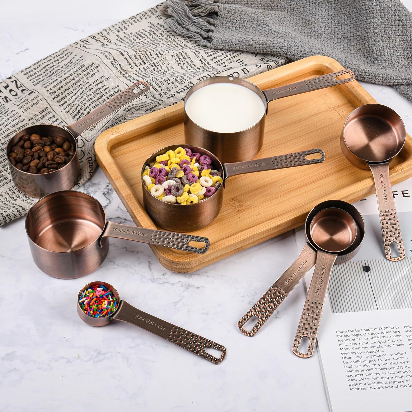 Copper Measuring Cups and Spoons Set 20 for Kitchen & Baking, Metric & US Stainless Steel Measure Cups and Spoons with Leveler for Dry & Liquid