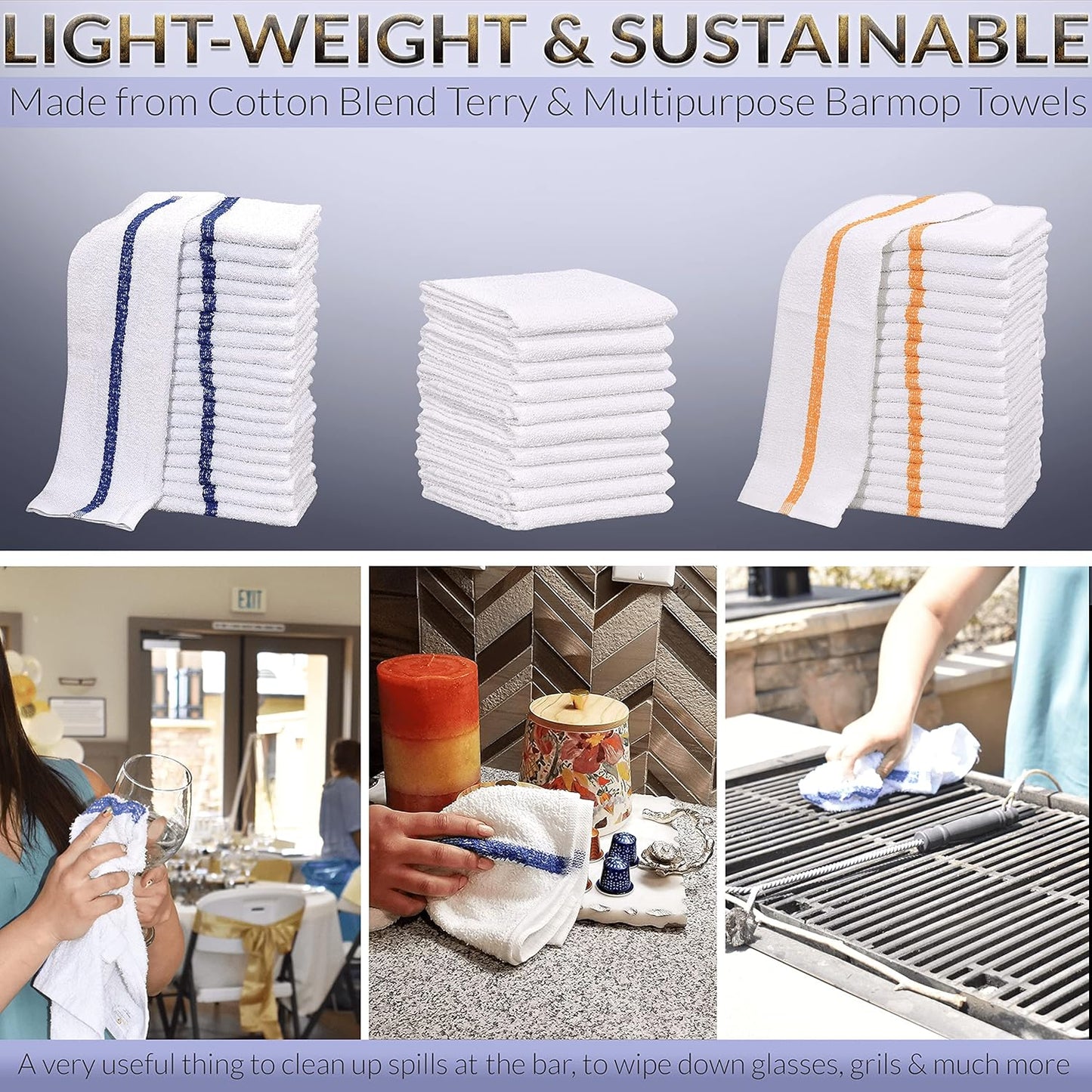 GOLD TEXTILES 36 PC New Cotton Blend White Restaurant Bar Mops Kitchen Towels 28oz (3 Dozen) (36, White)