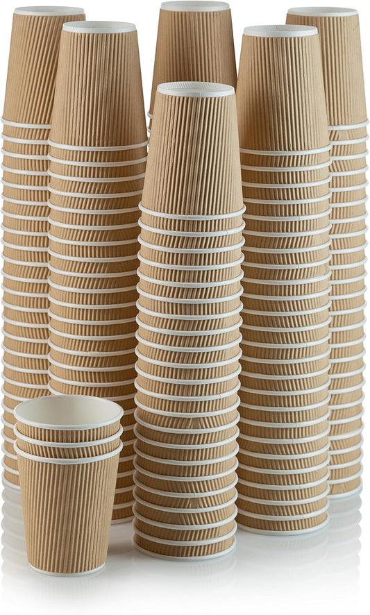 NYHI 150 10 oz Ripple Kraft Paper Cups Brown Hot Cold Cups 3 Layer Rippled Small Insulated Disposable Coffee Cups for Cappuccino Hot Cocoa or Iced Drinks