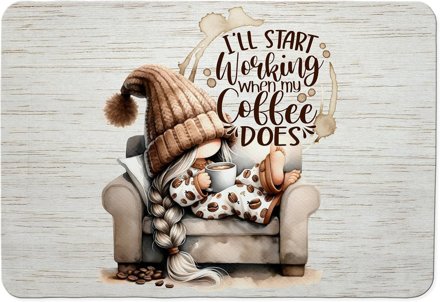 Espresso Lovers Gifts Dish Drying Mat, Funny Cute Gnome Girl Coffee Bar Mat for Countertops, Espresso Absorbent Dish Drying Mats for Kitchen Counter Coffee Maker, 16x24 Inch