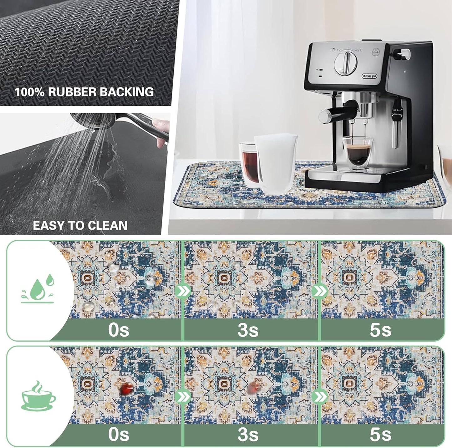 Bohemian Textile Rug Texture Dish Drying Mat,16"X24" Absorbent Fast Dish Drying Mat for Kitchen Counter Pot and Pan, Kitchen Accessories