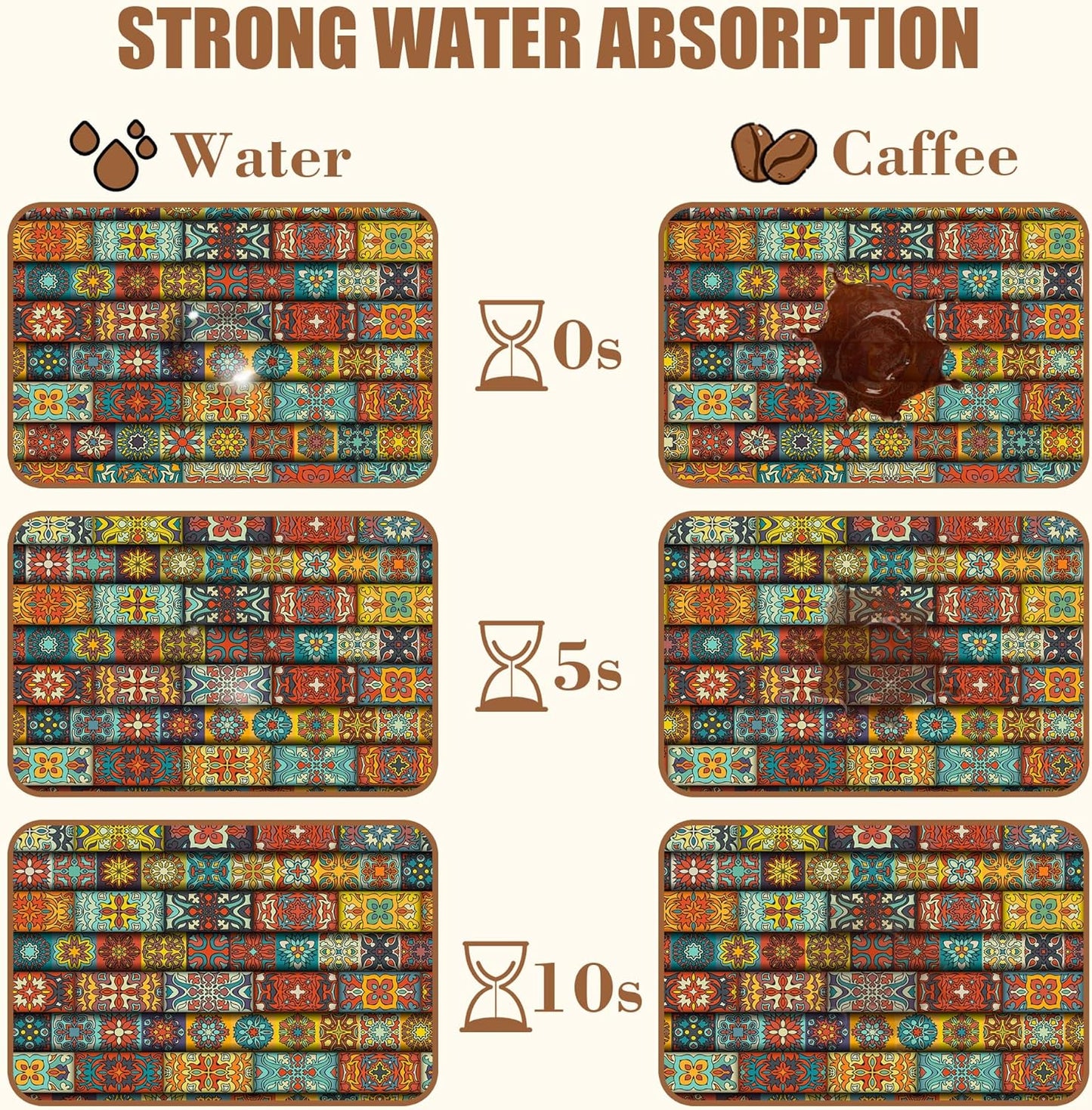 Boho Dish Drying Mat Colorful Mandala Flower Coffee Bar Mat for Countertop Absorbent Rubber Backed Hide Stain Dish Drainer Rack Pad Coffee Pot Espresso Machine Cafe Table Decoration 11.8 x 19.7 Inch