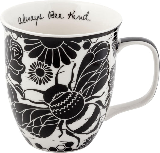 Karma Gifts 16 oz Black and White Boho Mug Bee - Cute Coffee and Tea Mug - Ceramic Coffee Mugs for Women and Men, 1 Count (Pack of 1)