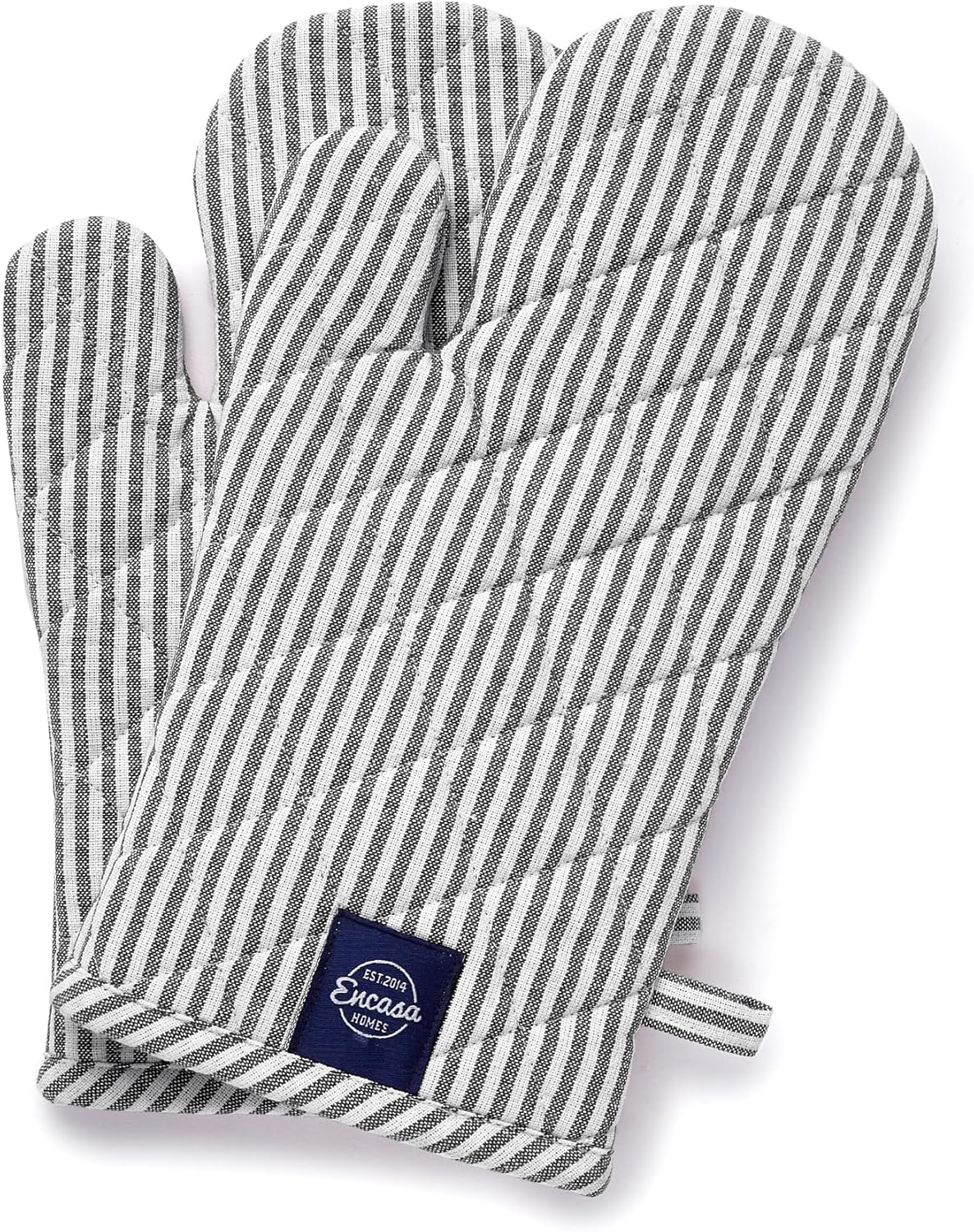Encasa Homes Long 12"x7" Oven Microwave Hand Gloves Mitts (2 pc Set) for Kitchen Cooking & Baking - Heat Resistant, Thick & Safe, Protection of Hands from Hot Utensils - Ticking Black