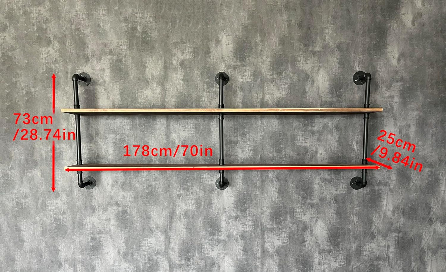 Floating Shelves Wall Bookshelf Industrial Pipe Shelving Shelves Real Wood Planks 70 inch Rustic Wall Shelves Hanging Bookshelves Farmhouse Kitchen Bar Shelving