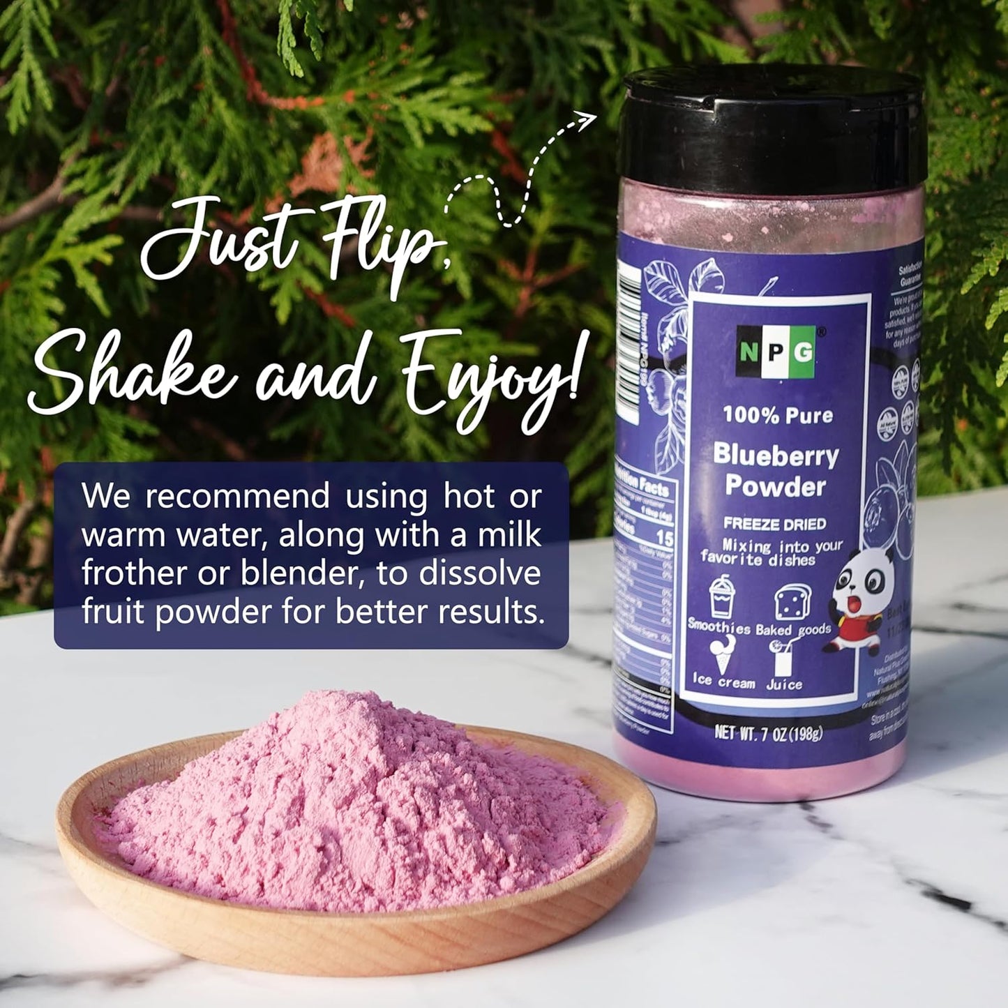 NPG Frezee-Dried Blueberry Powder 7 Oz, Seedless Fine Powder from Wild Wild Blueberries for Smoothies, Baking, Beverages, and Natural Food Coloring, No Sugar Added, Non-GMO