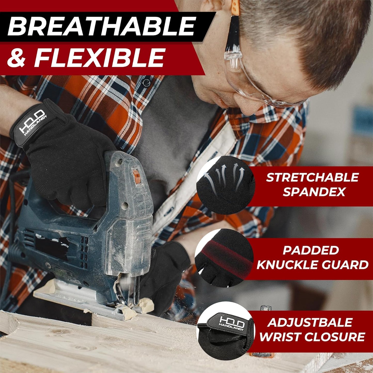 HANDLANDY Work Gloves for Men & Women, Utility Mechanic Working Gloves Touch Screen, Flexible Yard Work Gloves