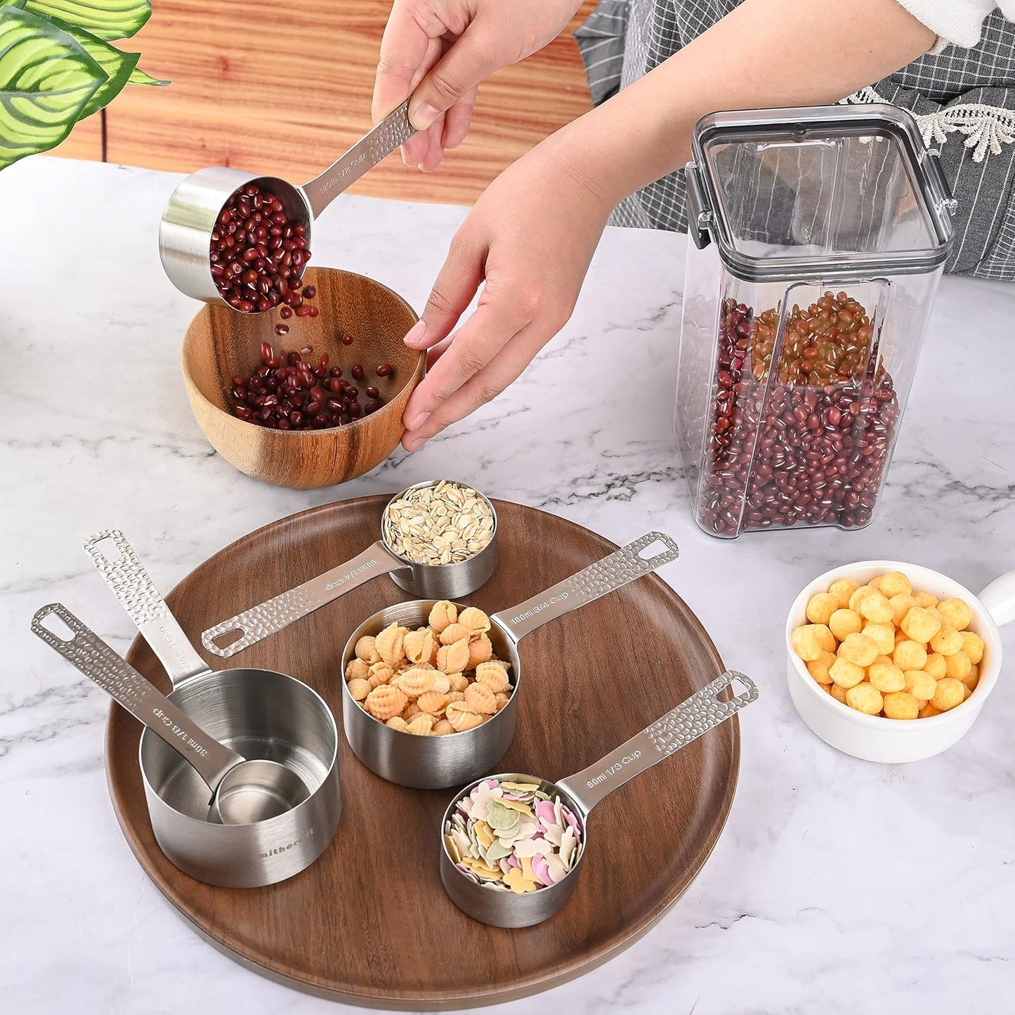 Measuring Cups and Spoons Set 14, 18/8 Stainless Steel Measuring Cups and Spoons Set for Baking & Kitchen, Metric & US Metal 6 Measuring Cups and 7 Measuring Spoons with 1 Leveler