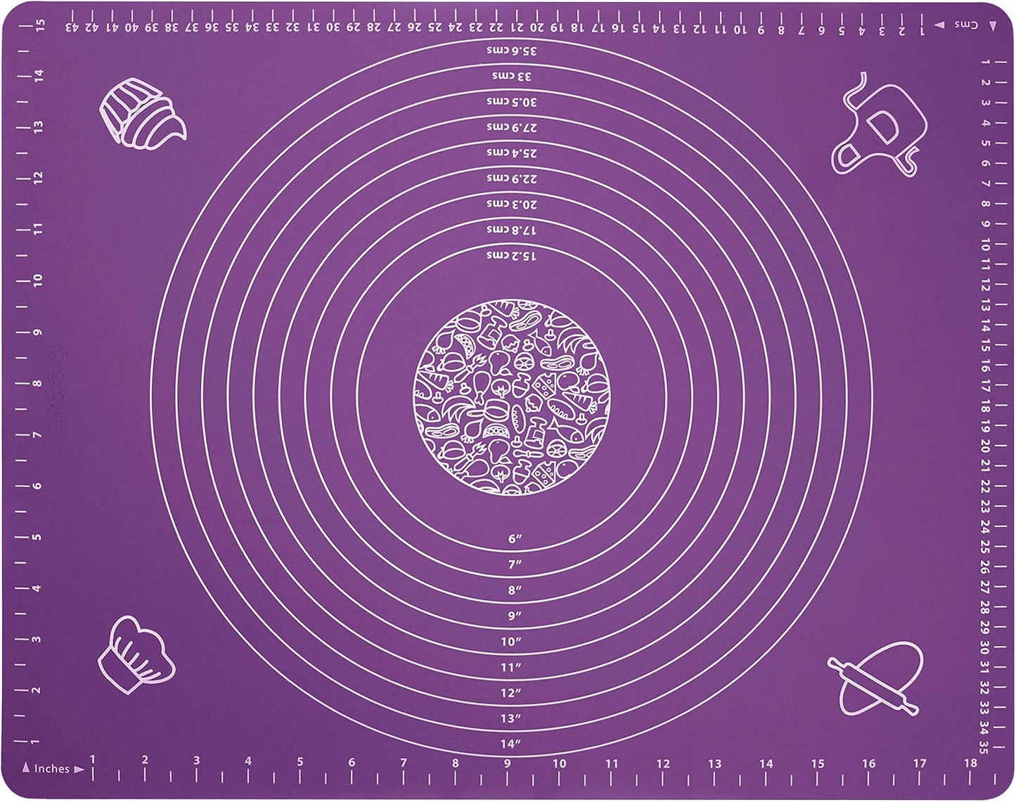 Silicone Baking Mat for Rolling Pastry Dough with Measurements, 19.7" x 15.7" BPA Free Non stick and Non Slip Purple Table Sheet Baking Supplies for Bake Pizza Cake