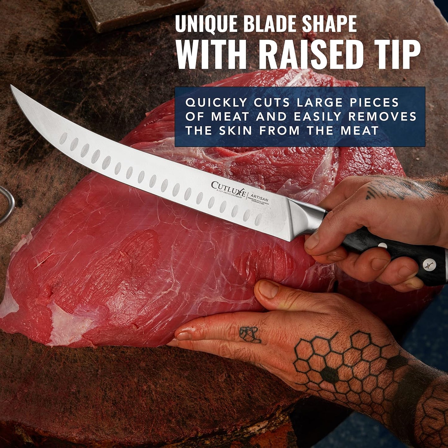 Cutluxe Butcher Knife – 10″ Cimeter Breaking Knife, Razor Sharp Forged High Carbon German Steel, Full Tang Meat Carving Knife, Ergonomic Handle Design – Artisan Series