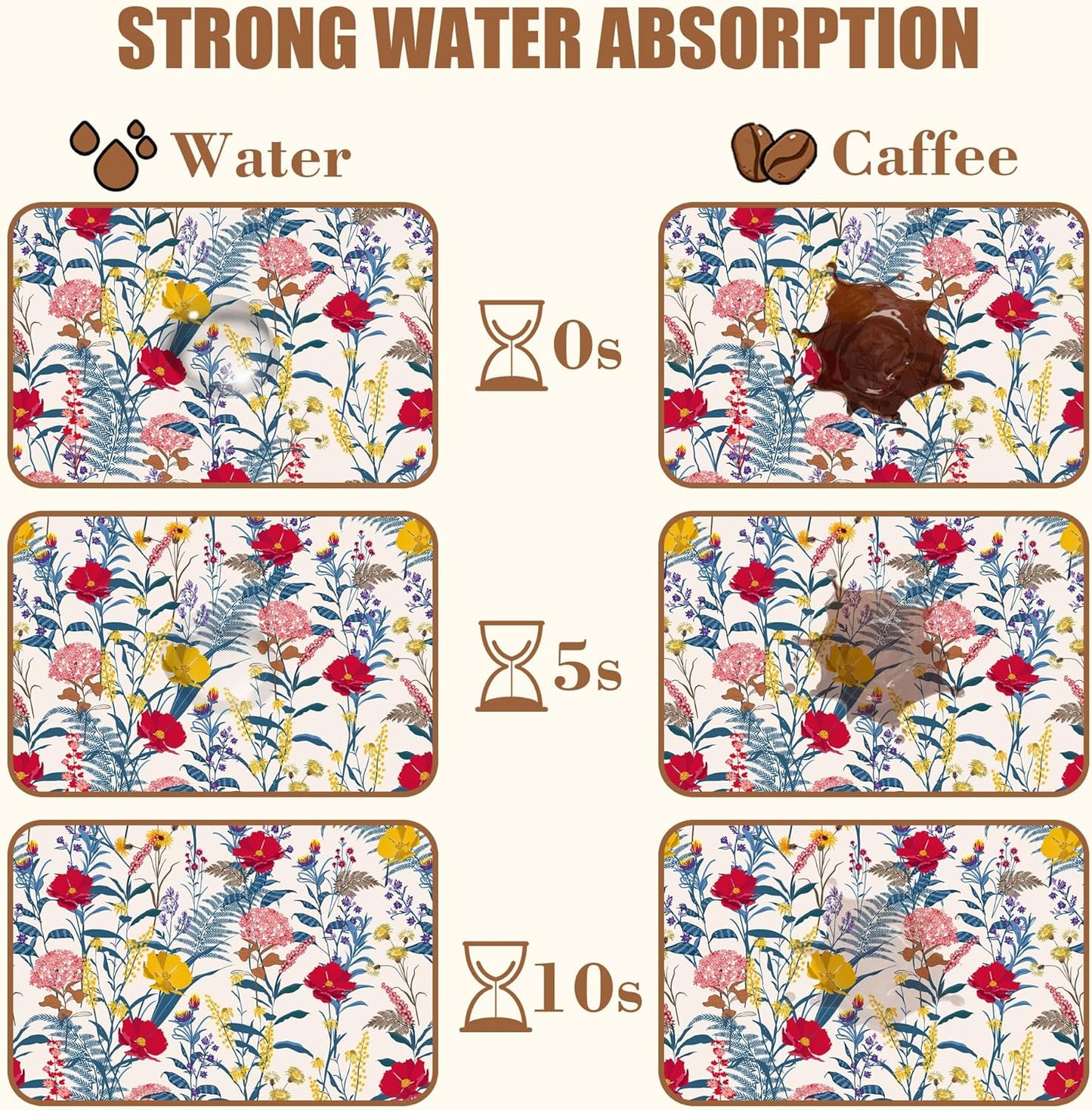 Dish Drying Mat Spring Flowers Coffee Bar Mat for Countertop Botanical Coffee Mat Absorbent Rubber Backed Hide Stain Dish Drainer Rack Mat Coffee Maker Coffee Pot Dining Room Decor 15.7 x 23.6 Inch