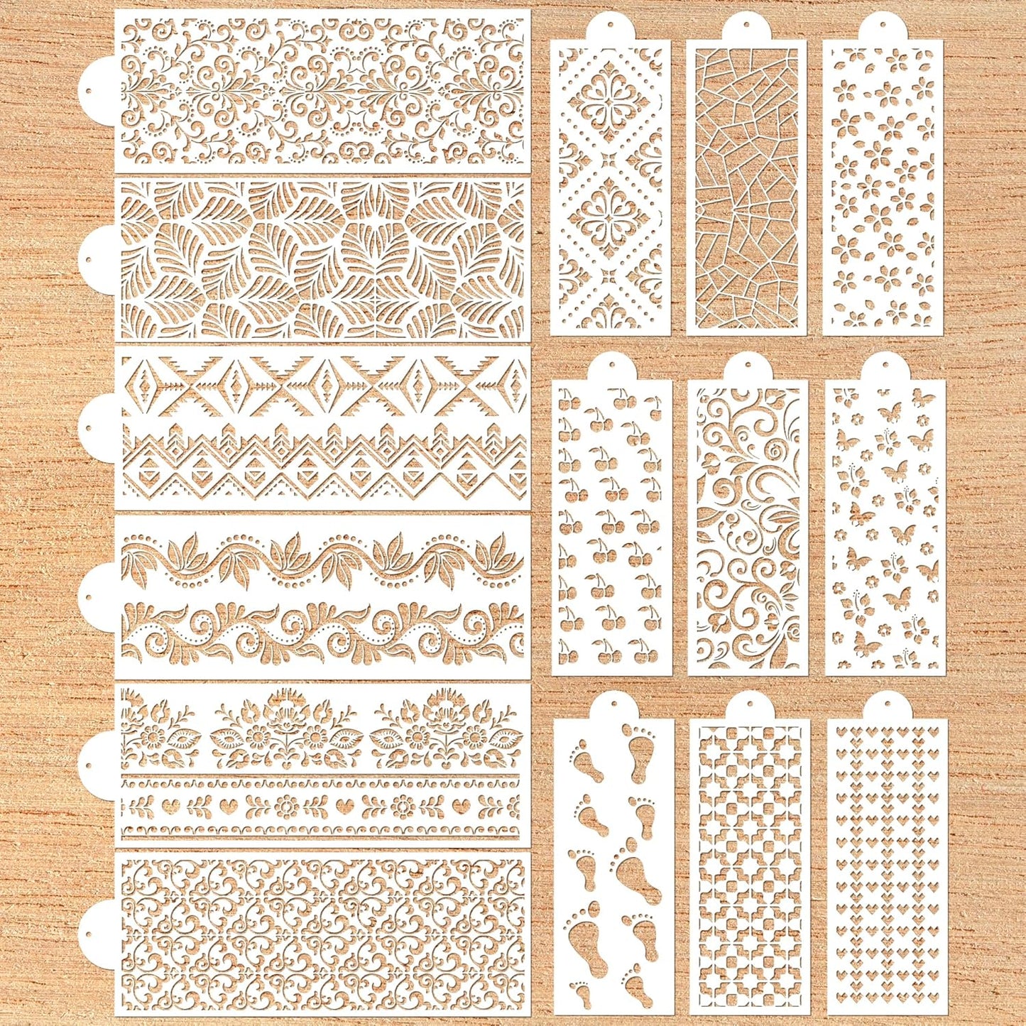 Cake Buttercream Decorating Stencils - 15 Pcs Reusable Cake Stencils Floral Boarder, Cookies Royal Icing Stencils Biscuits Decorating Template Cake Baking Stencils