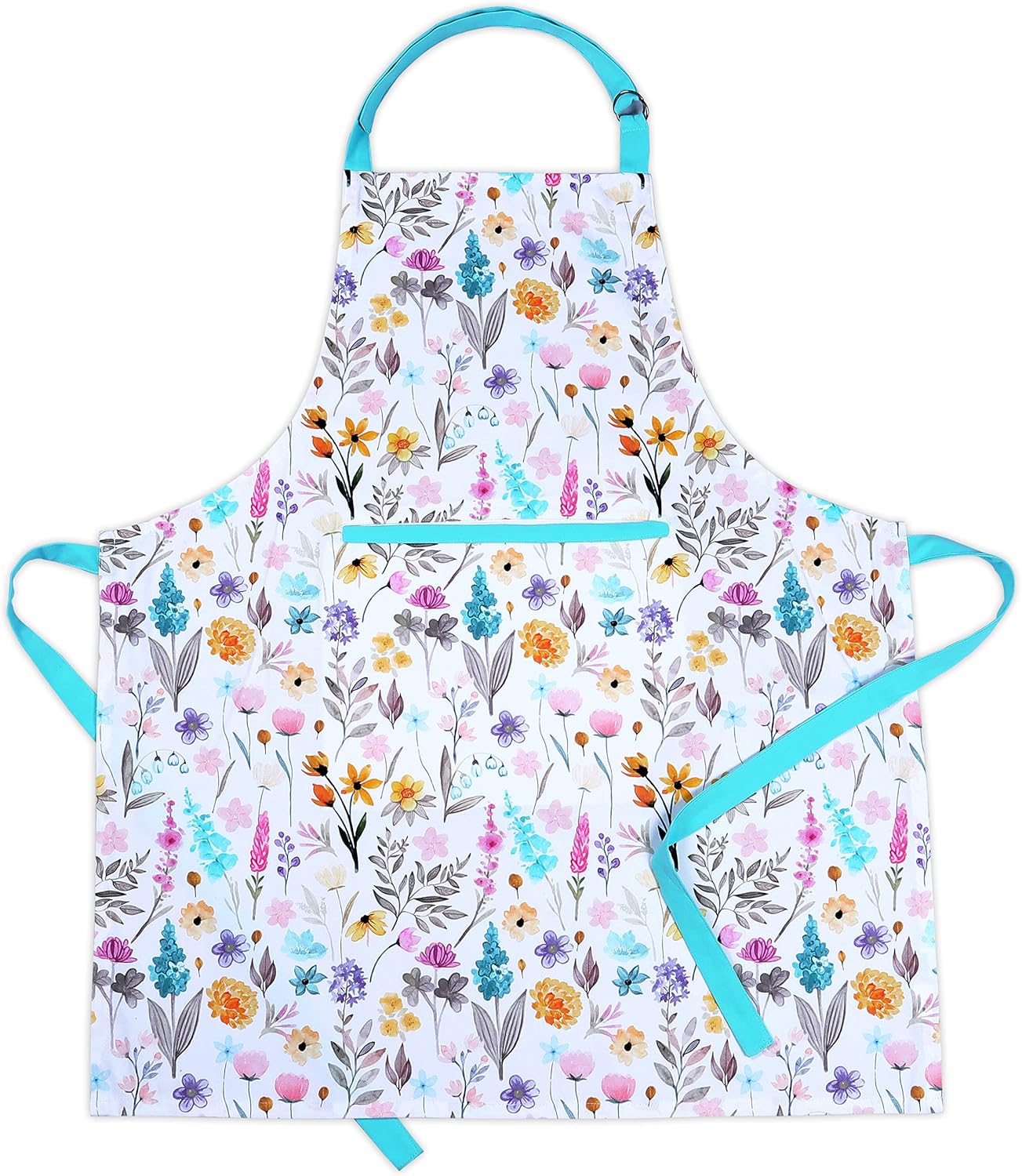 AMOUR INFINI Cotton Women Apron with Pockets, Adjustable Strap and Waist Ties Aprons for Baking, Cooking, Gardening (27.5 x 33 Inches - Joyful Floral)